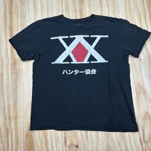 Hunter x Hunter Shirt Men L Black Short Sleeve Anime Japan Cartoon Casual